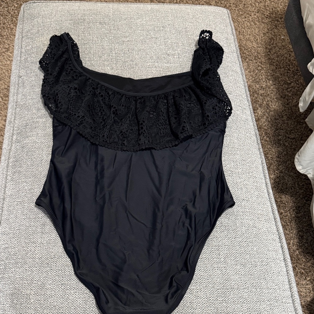 Shade & Shore Black Lace One Piece Swimsuit